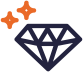 symbol of a diamond with two stars above it.